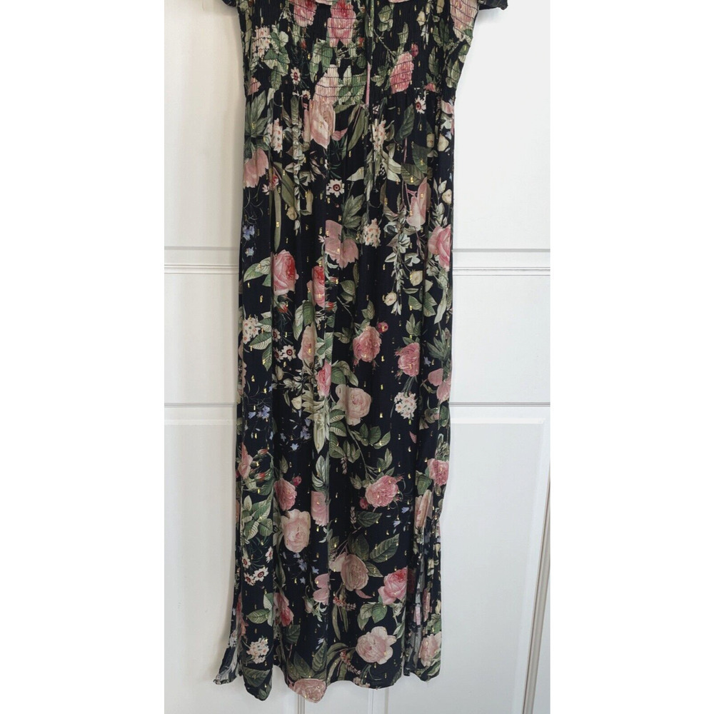 Zara Women's Flowy Ruffle Smocked Midi Dress Size S Strapless Dark Floral Boho - Picture 3 of 14